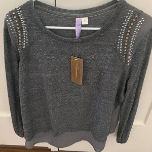 Grey, Beaded Shoulder Sweater